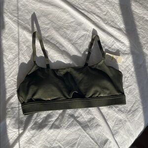 Olive Green Metallic Sports Bra